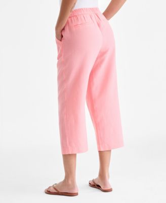 Petite 100% Linen Pull-On Cropped Pants