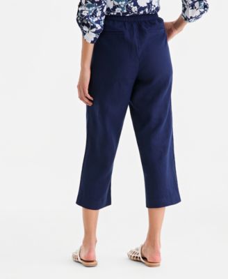 Women's 100% Linen Solid Cropped Pull-On Pants