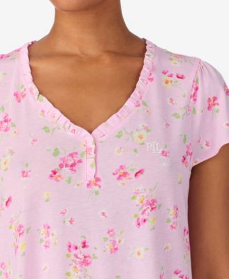 Women's Short-Sleeve Ruffle V-Neck Sleep Gown