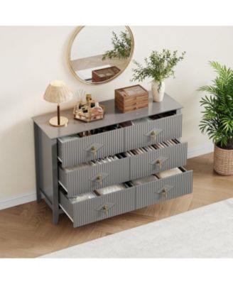 Fluted Dresser 47" Wide – 6-Drawer Modern Wood Chest for Bedroom, Stylish Storage Cabinet for Living Room, Hallway, or Entryway, Green