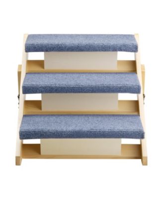 3-Step Wooden Pet Stairs for Bed, Sofa, or Car, Foldable Flat Design, 150 lb Capacity
