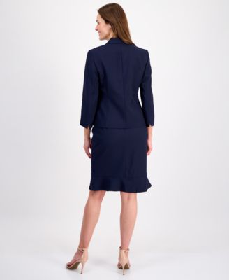 Women's Three-Button Seamed Flounce-Hem 2 Piece Skirt Suit