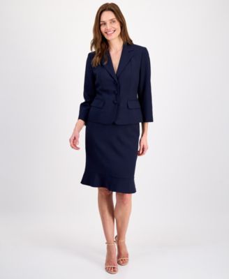 Women's Three-Button Seamed Flounce-Hem 2 Piece Skirt Suit