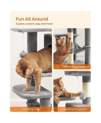 2-Tier Elevated Cat Bed with 2 Perches, Cat Cave, Hammock, Hanging Toys, Multi-Level Indoor Cat Tower