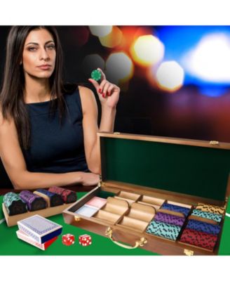 Poker Chips Carrier with 5 Wooden Poker Chip Trays for Any Thickness chips, Holds 500 Chips