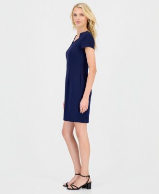 Petite Notched-Neck Cap-Sleeve Sheath Dress