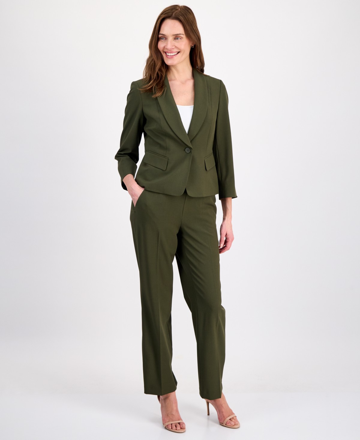 Женские Le Suit Women's One-Button 3/4-Sleeve 2 Piece Pantsuit — фото 1