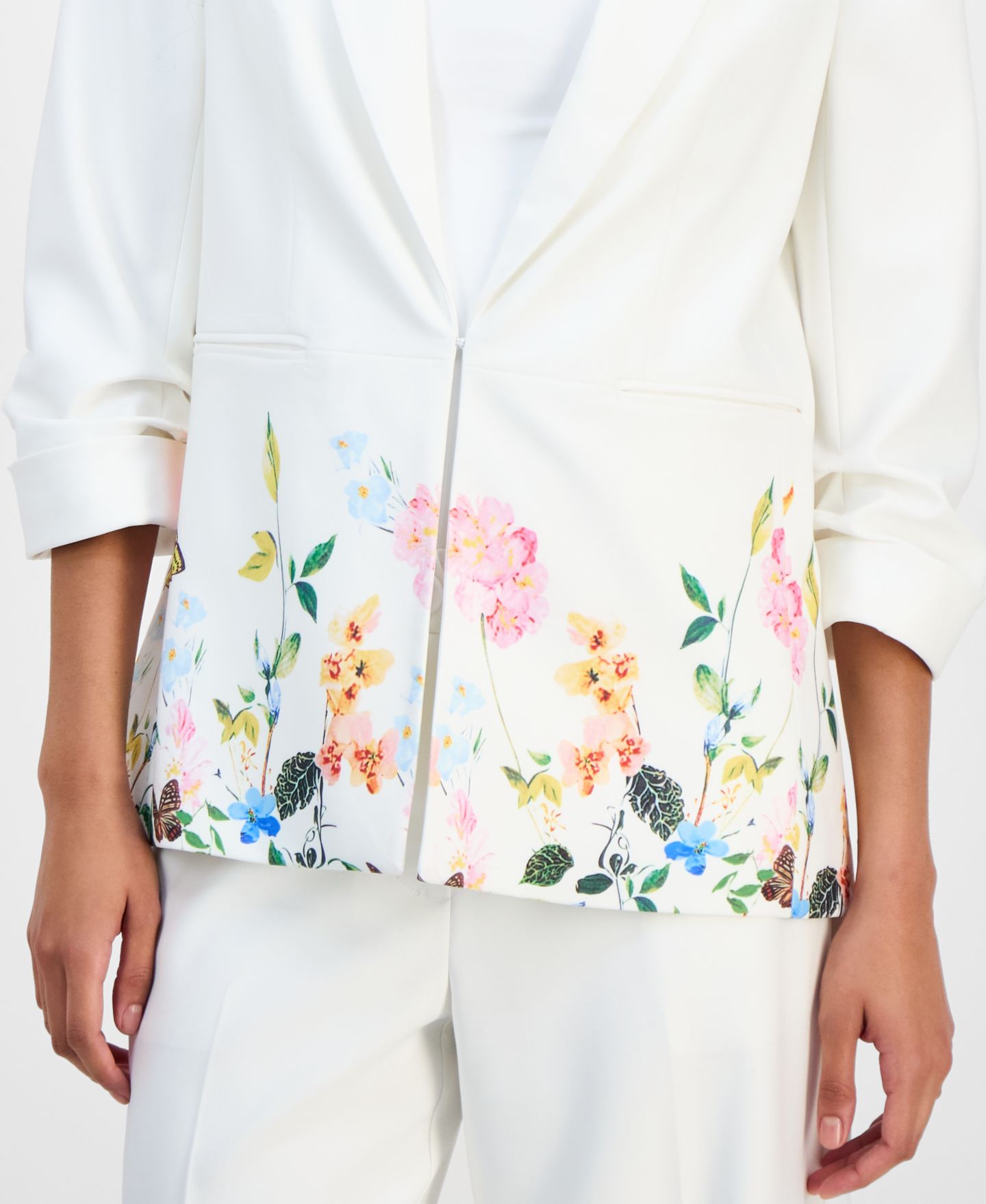 Женский пиджак T Tahari Notched-Lapel Scrunch-Sleeve Blazer, цвет: Белый — фото 3