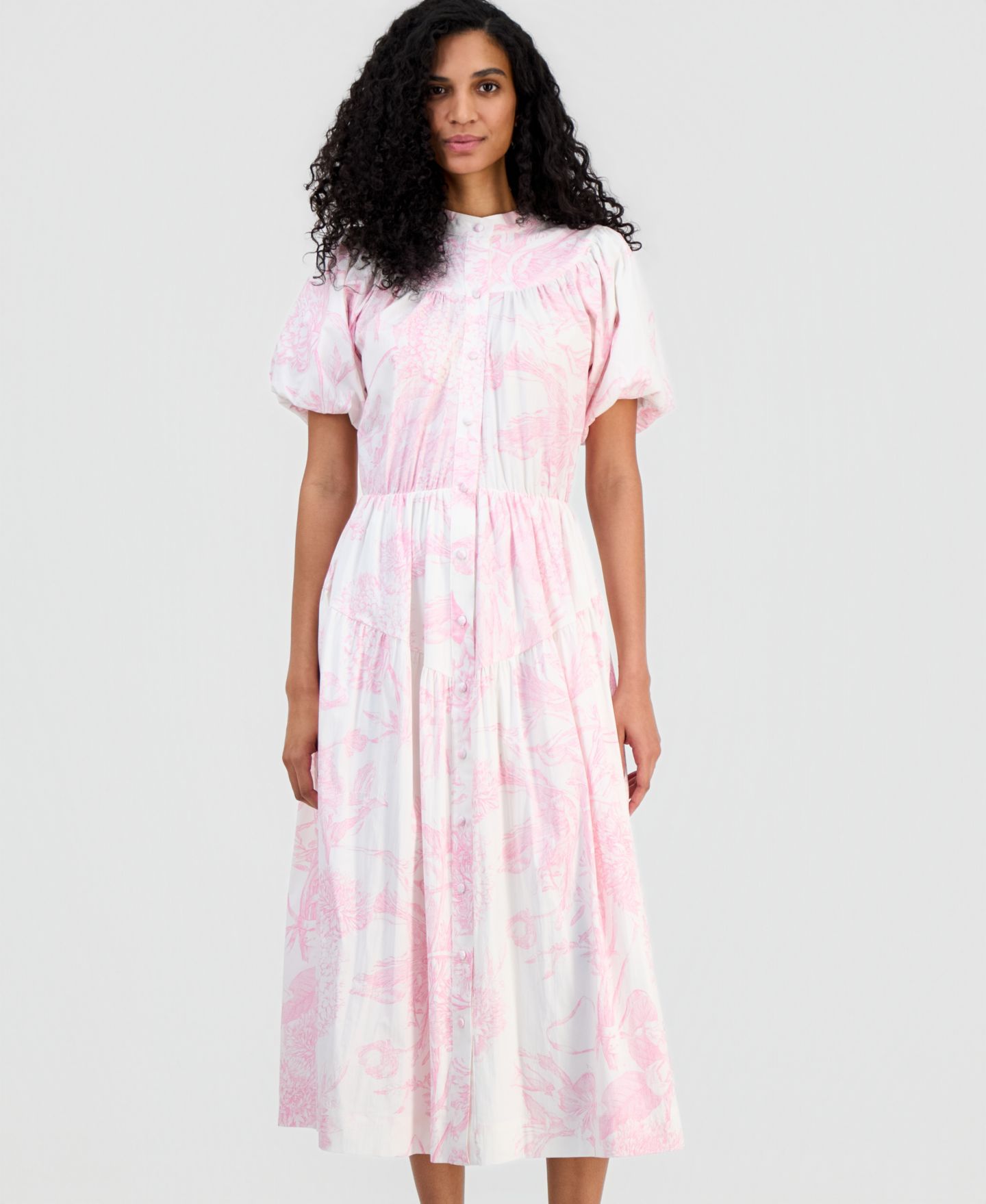Женское платье T Tahari Puffed-Sleeve Shirtdress, цвет: Розовый — фото 2