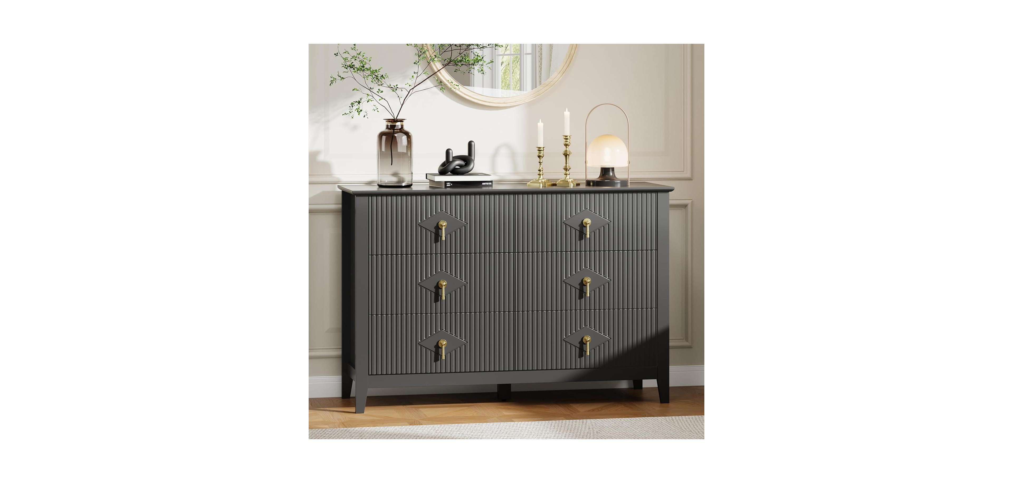 Gaomon Fluted Dresser 47" Wide - 6-Drawer Modern Wood Chest for Bedroom, Stylish Storage Cabinet Living Room, Hallway, or Entryway