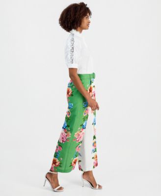 Women's Printed Belted Wide-Leg Pants