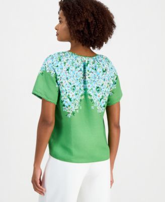 Women's Floral V-Neck Short-Sleeve Top