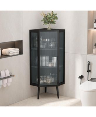 Streamdale Furniture Tempered Glass 3-Tier Floor Corner Cabinet
