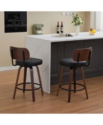 Swivel Bar Stools Set of 2 26" Black Faux Leather Counter Stools