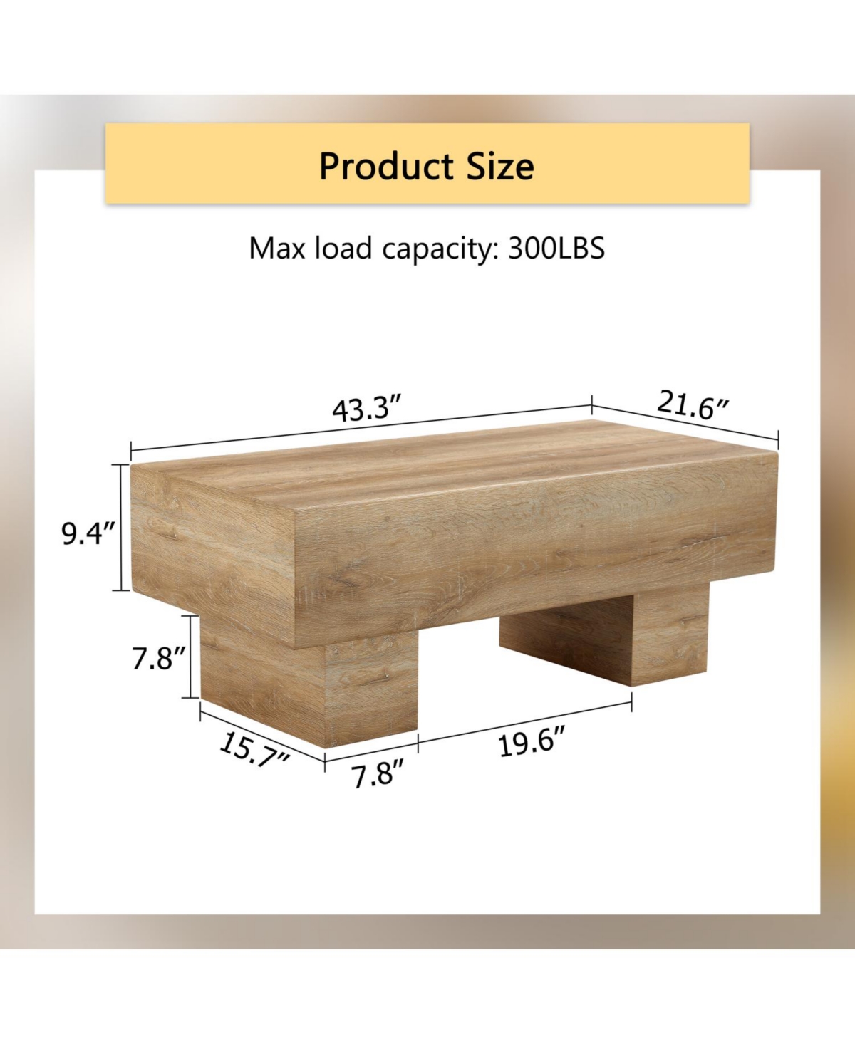 Streamdale Furniture Light Wood Texture Coffee Table - 43.3"x21.6"x17.2"