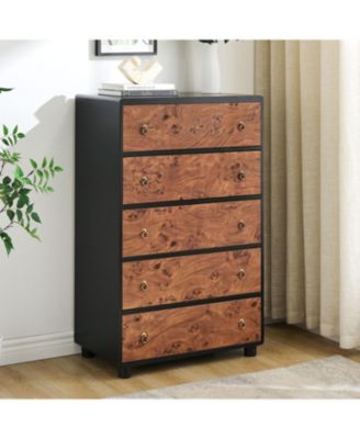 5 Drawers Dresser, 46 in Tall Modern Chest of Drawers with Natural Texture, Curved Profile Design, Dresser TV Stand