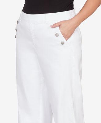 Plus Size Wide Leg Pull On White Sailor Jean