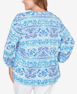 Plus Size Woodblock Twin Printed Knit Top