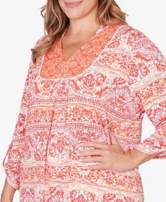 Plus Size Woodblock Twin Printed Knit Top