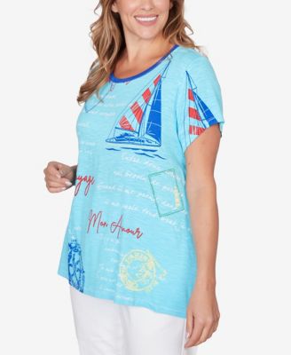 Plus Size Bon Voyage Trim Detail Graphic T-Shirt
