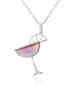 Imitation Pearl and Diamond (0.018 ct. t.w.) Martini Glass Necklace