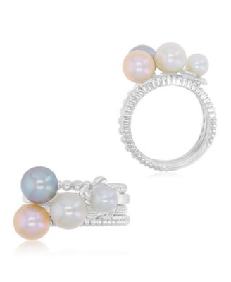 Imitation Pearl & Diamond (0.054 ct. t.w.) Stackable Ring