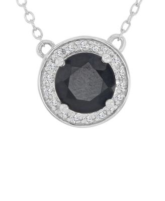 Onyx & Created White Sapphire (0.09 ct. t.w.) Station Necklace in Rhodium Over Sterling Silver