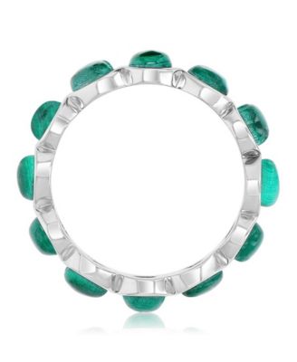Malachite (3 ct. t.w.) Alternate Band Ring in Rhodium Over Sterling Silver