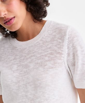 Women's Linen Blend Textured Crewneck Short-Sleeve Sweater