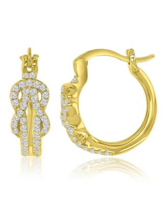 Cubic Zirconia (0.74 ct. t.w.) Rhodium Over Sterling Silver Infinity Knot Huggie Earrings (Also in 14k Yellow Gold Over Sterling Silver)