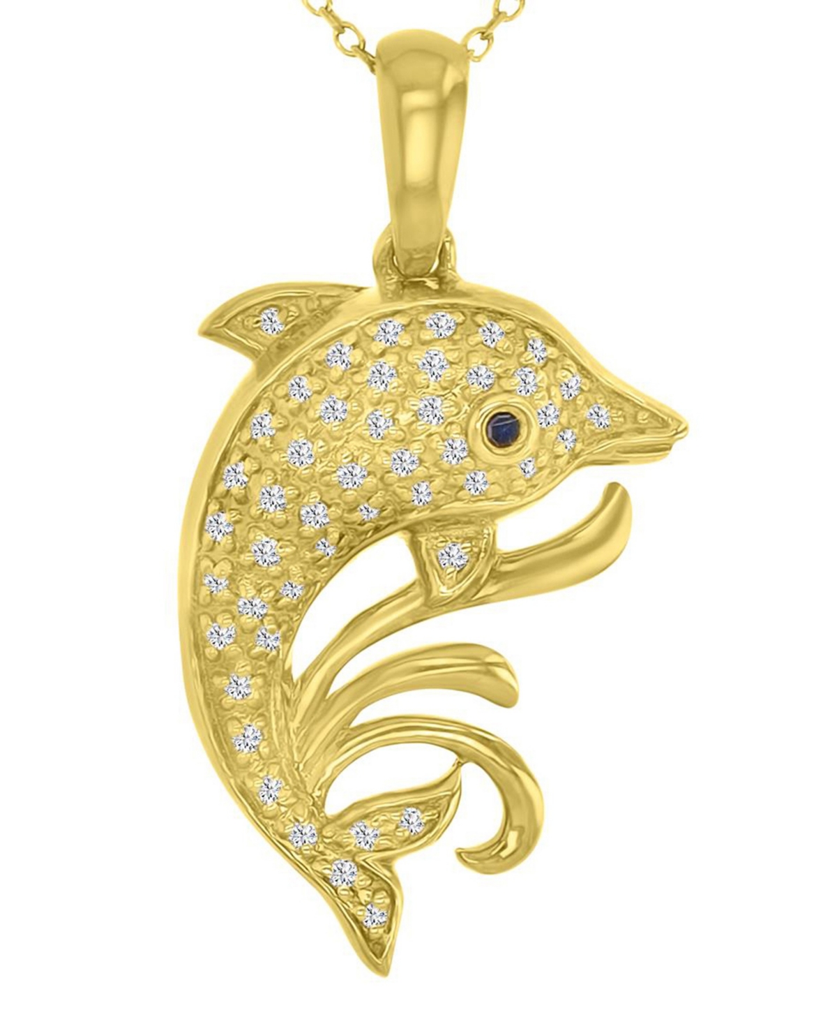 Macy's Black and White Diamond (0.1 ct. t.w.) Fish Necklace in 10k Yellow Gold