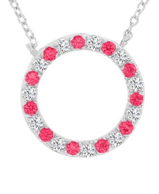 Sapphire (0.22 ct. t.w.) and Ruby (0.33 ct. t.w.) Open Circle Necklace in Rhodium Over Sterling Silver