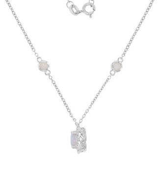 White Sapphire (0.108 ct. t.w.) & Opal (7mm) Necklace in Rhodium Over Sterling Silver