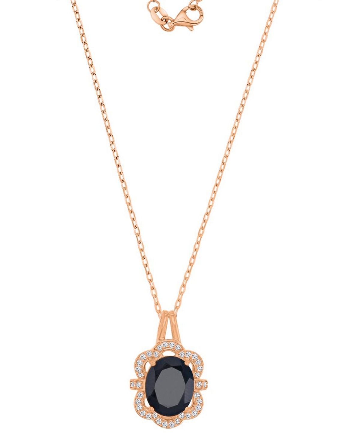 Macy's Onyx and White Sapphire (0.216 ct. t.w.) Halo Necklace in 14k Rose Gold Over Sterling Silver