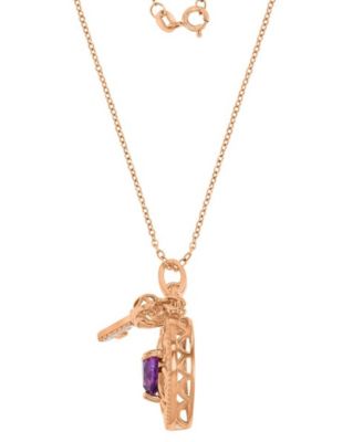 Amethyst (0.69 ct. t.w.) & Diamond (0.012 ct. t.w.) Heart & Key Necklace in 14k Rose Gold Over Sterling Silver