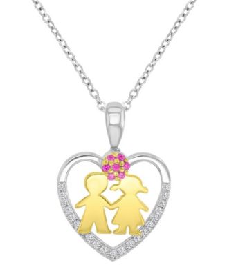 White Sapphire (0.21 ct. t.w.) and Created Ruby (0.21 ct. t.w.) Heart Necklace in 14k Yellow and White Gold Over Sterling Silver