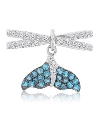 Blue Topaz (0.62 ct. t.w.) & Swiss Blue Topaz (0.63 ct. t.w.) Dolphin Tail Ring in Rhodium Over Sterling Silver
