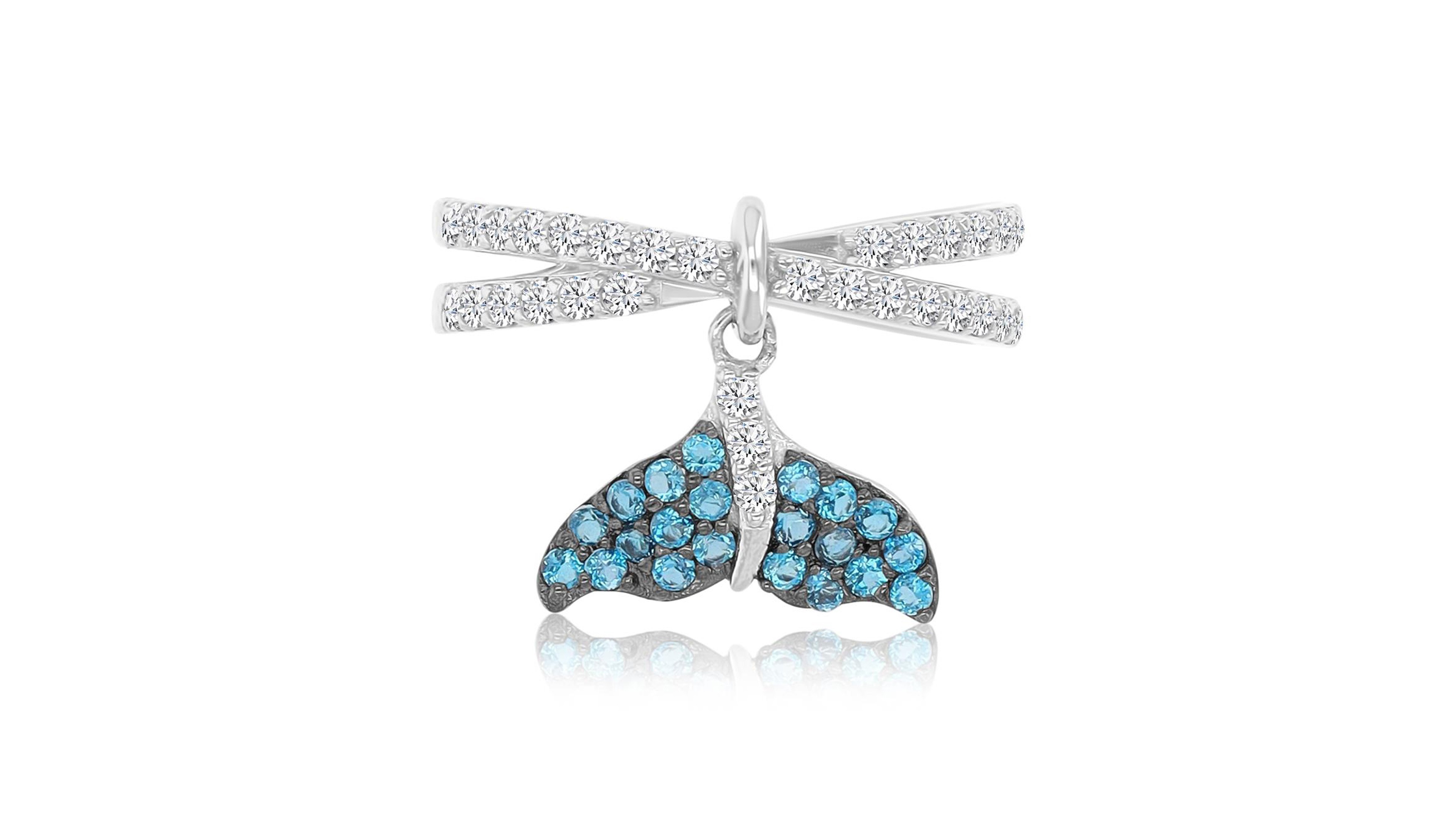 Macy's Blue Topaz (0.62 ct. t.w.) & Swiss (0.63 Dolphin Tail Ring Rhodium Over Sterling Silver