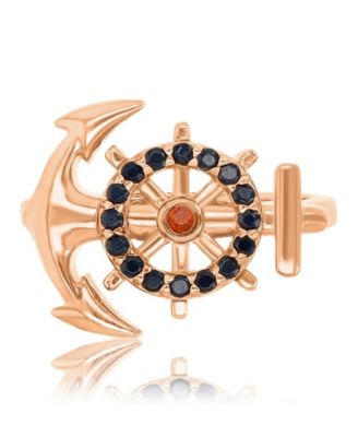 Onyx (0.32 ct. t.w.) & Garnet (0.05 ct. t.w.) Anchor Ring in 14k Rose Gold Over Sterling Silver