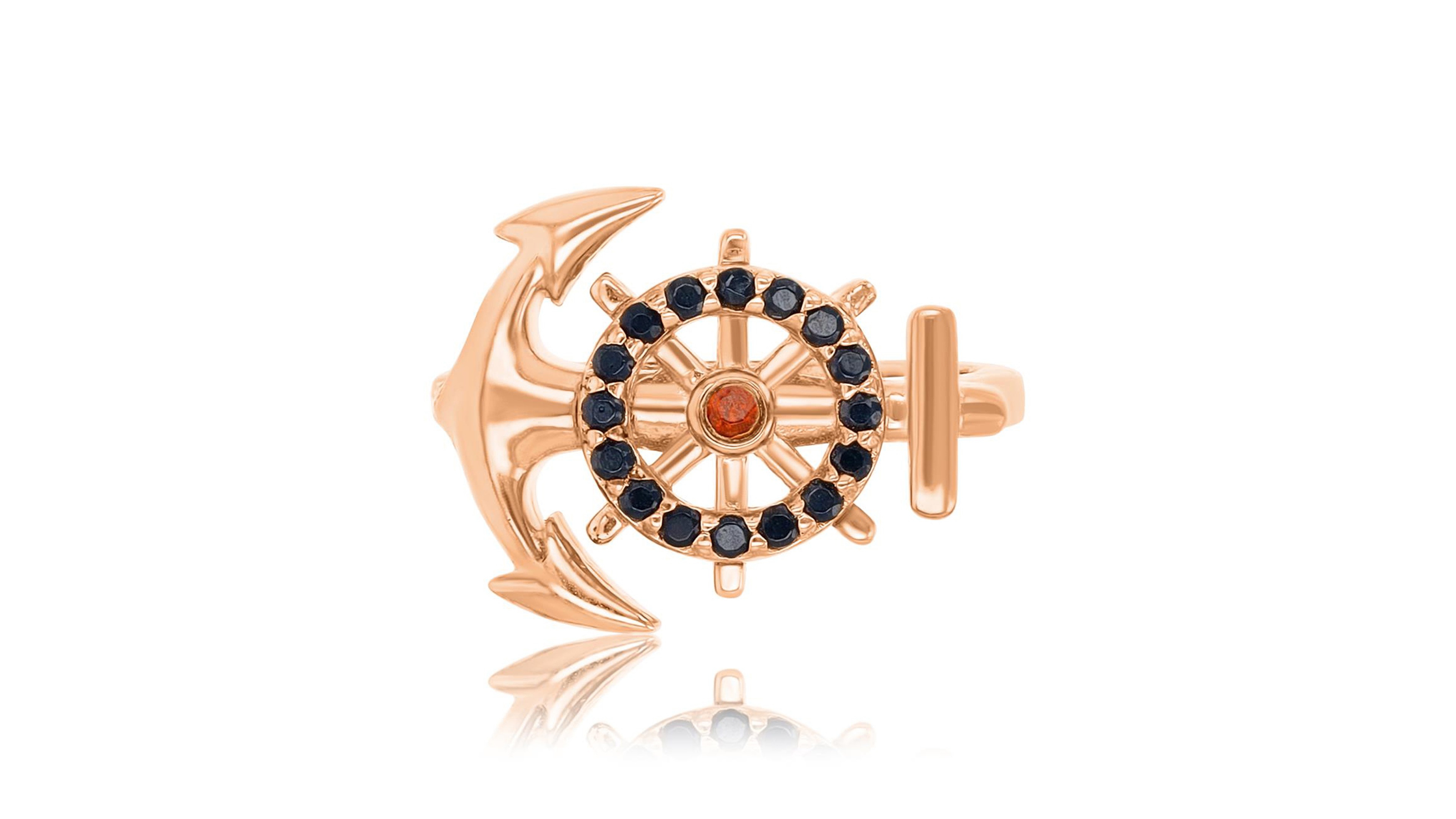 Macy's Onyx (0.32 ct. t.w.) & Garnet (0.05 Anchor Ring 14k Rose Gold Over Sterling Silver