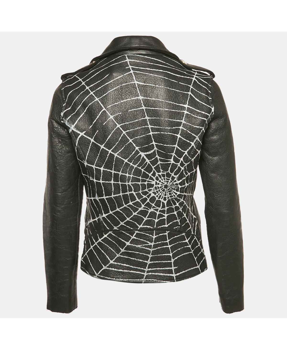 Pre-Owned Love Moschino Women's Black Spider Web Print Leather Riders Jacket
