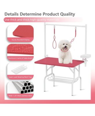 36" Large Dog Grooming Table, Foldable Adjustable Pet Station with Arms, Nooses & Mesh Drying Tray, Pink