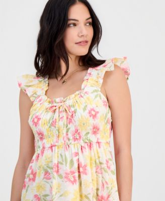 Juniors' Cotton Flutter-Sleeve Midi Dress