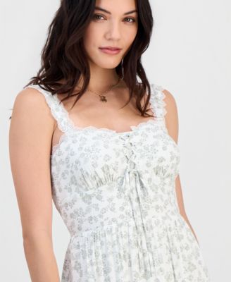 Juniors' Ditsy Floral Sweetheart-Neck Maxi Dress