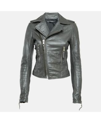 Women's Green Leather Biker Jacket