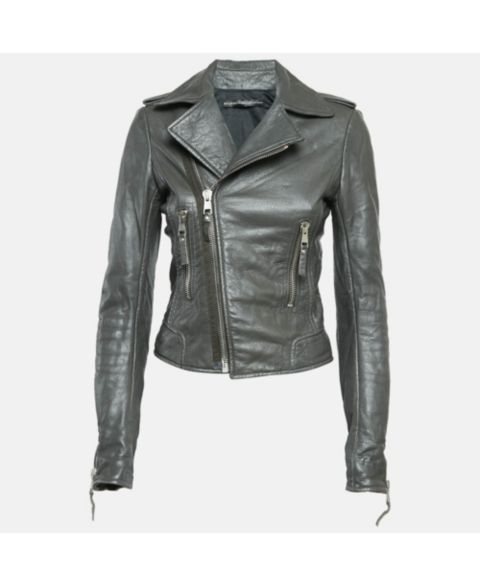 Женские куртки Pre-Owned Balenciaga Women's Green Leather Biker Jacket