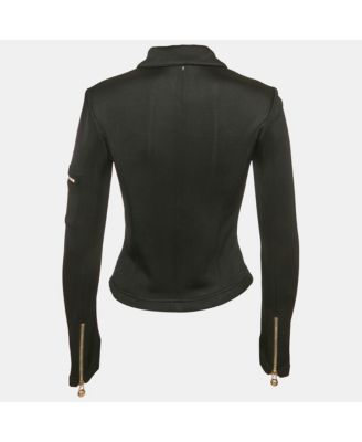 Women's Black Stretch Knit Medusa Hardware Detail Cropped Jacket