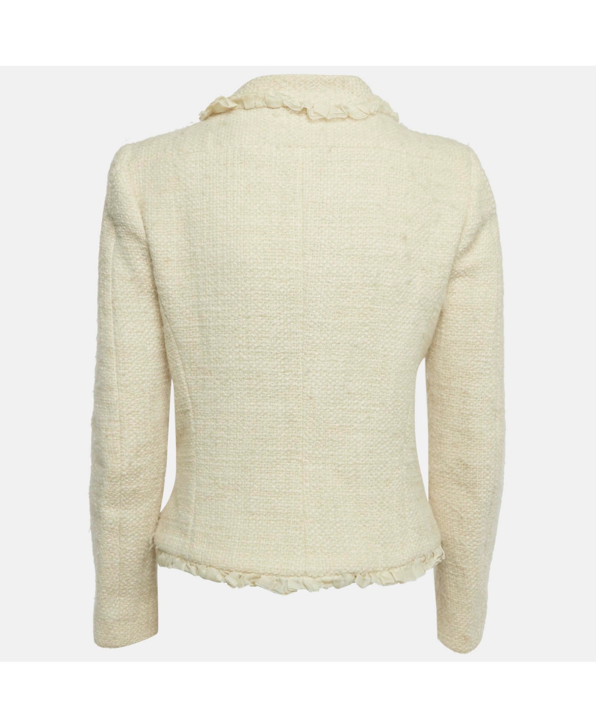 Pre-Owned Balenciaga Women's Cream Tweed Ruffled Tie-Up Neck Detail Jacket