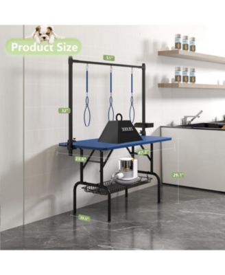 47" Large Dog Grooming Table: Foldable Adjustable Height Pet Station with Arms, Nooses & Mesh Tray, Blue