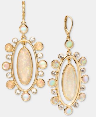 White Oval Stone Drop Earrings